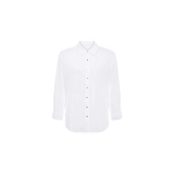 The Marlene Blouse is a plain white long-sleeve button-down shirt with a collar, featuring classic shirting details and a relaxed fit, displayed on a white background.