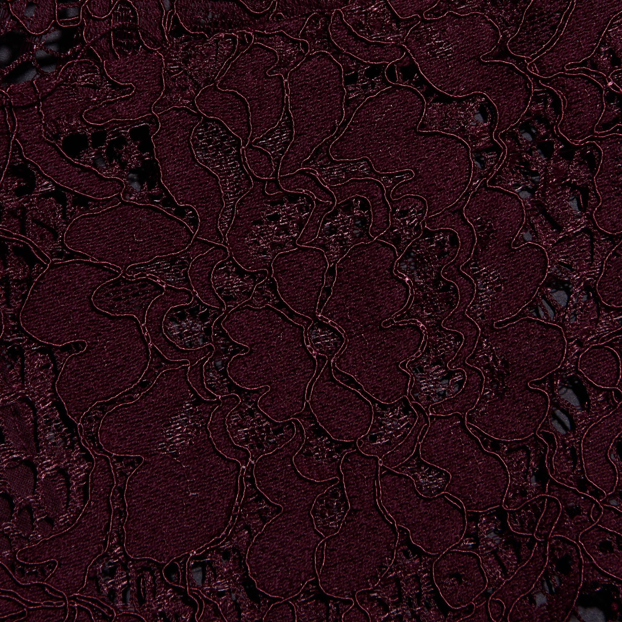 Deep burgundy Aislin Lace Bralette in sheer stretch lace with intricate embroidery and scalloped edges.