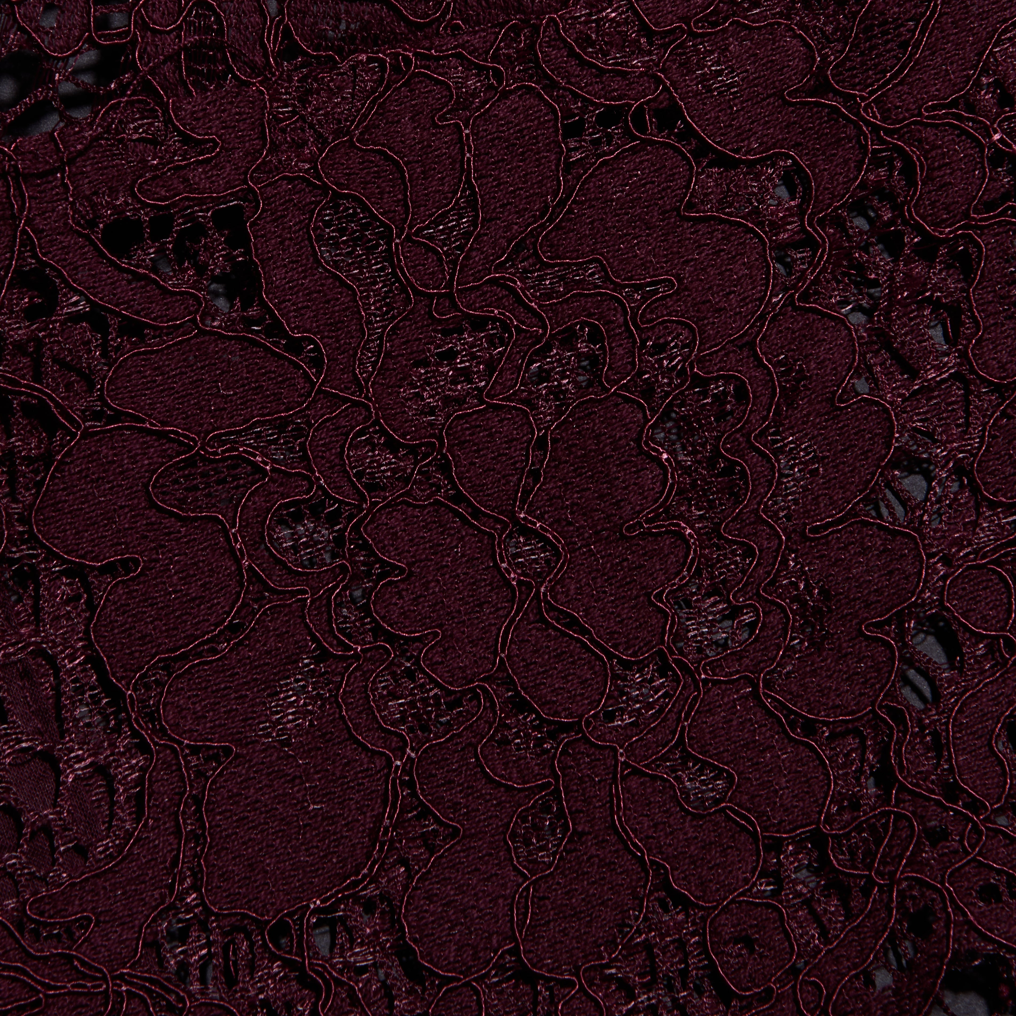 Deep burgundy Aislin Lace Bralette in sheer stretch lace with intricate embroidery and scalloped edges.
