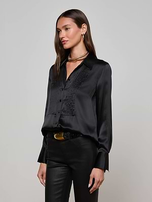 Divya Silk Shirt in Black | L'AGENCE Divya Silk Shirt in Black | L'AGENCE