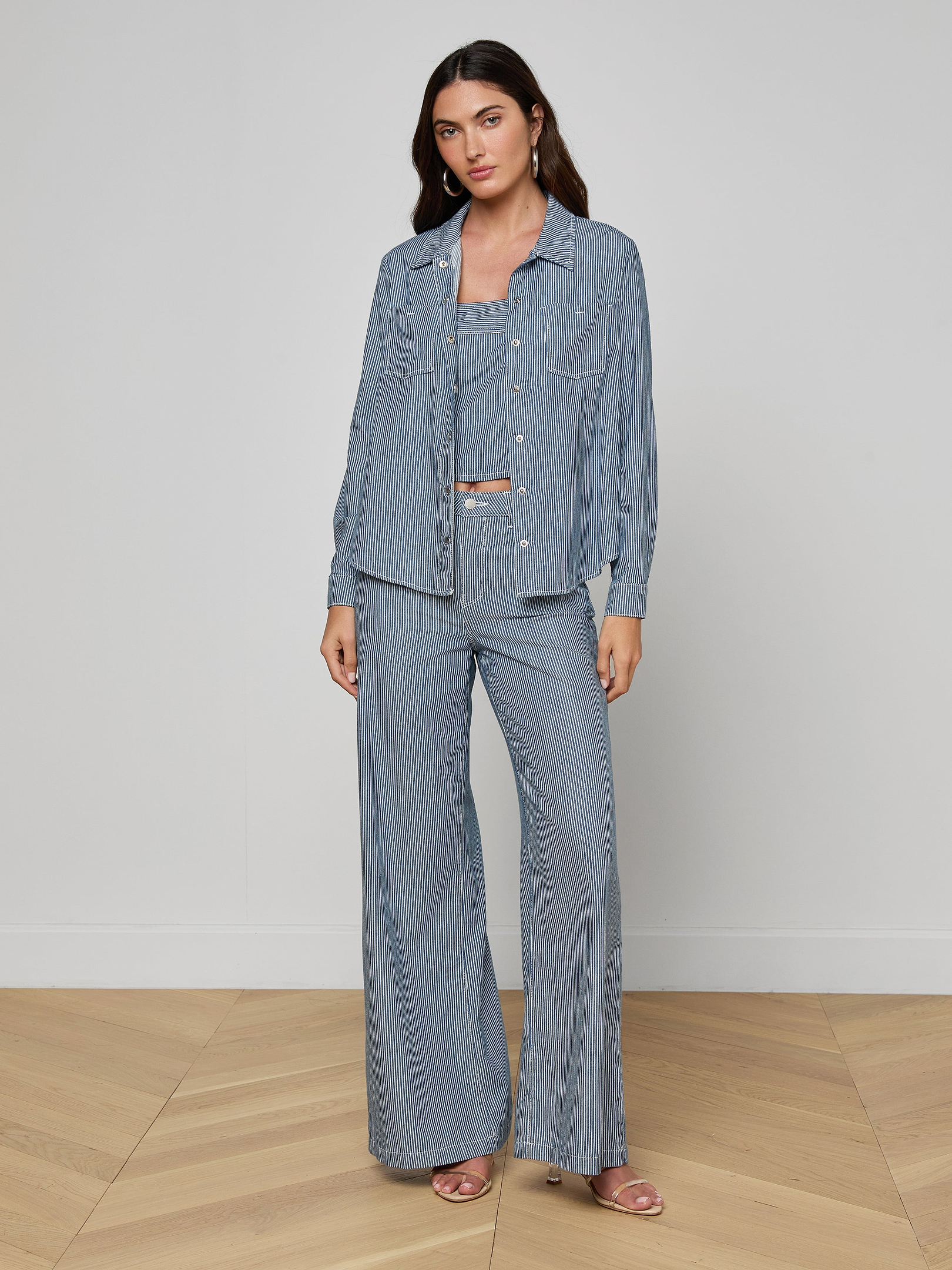 Isla Shirt in Azure Blue Stripe | L'AGENCE
