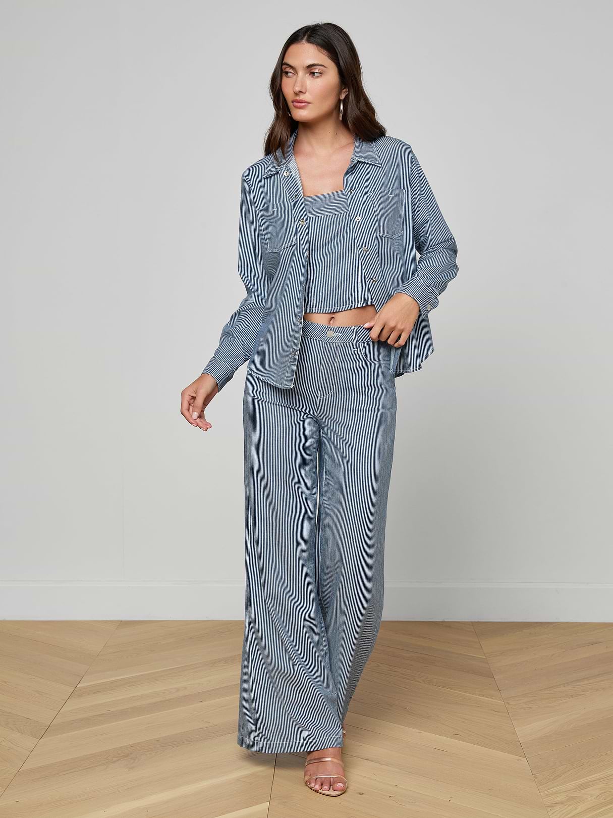 Isla Shirt in Azure Blue Stripe | L'AGENCE