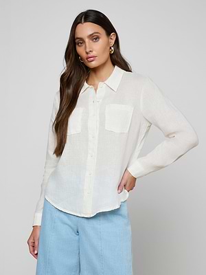 L'AGENCE Isla Linen Shirt In Light Ecru L'AGENCE Isla Linen Shirt In Light Ecru