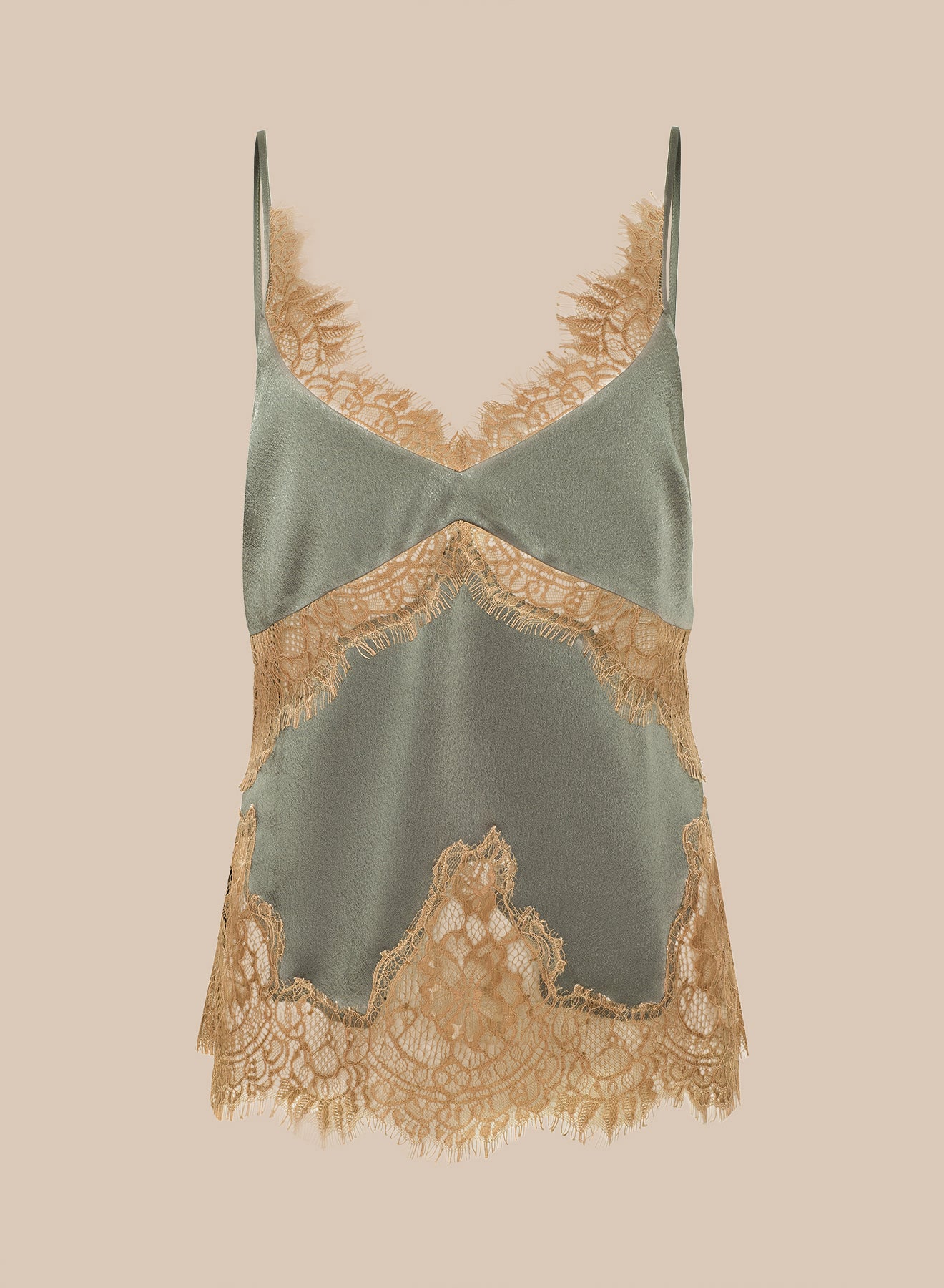 【新品未使用】Satin Lace Camisole anuke Mitsu Satin Lace Camisole in Smokey Olive/Praline | L'AGENCE