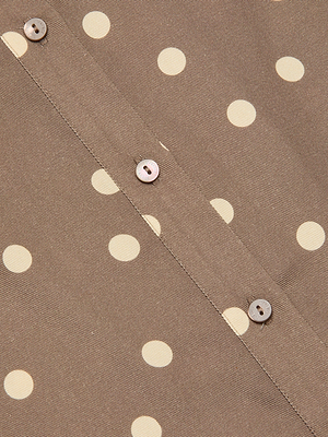 Brown fabric with white polka dots and buttons