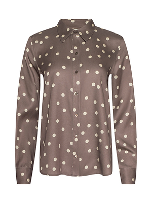 Brown shirt with white polka dot pattern on a white background