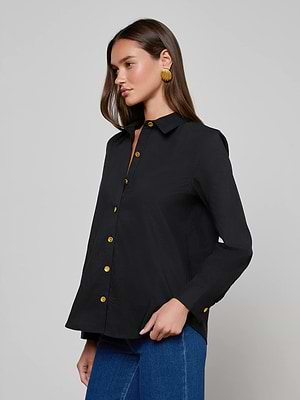 L'AGENCE Ellery Button-Down Shirt In Black/Gold L'AGENCE Ellery Button-Down Shirt In Black/Gold