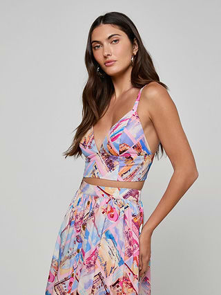 L'AGENCE Kaori Bralette Top In Light Pink Multi Small Postcard Print