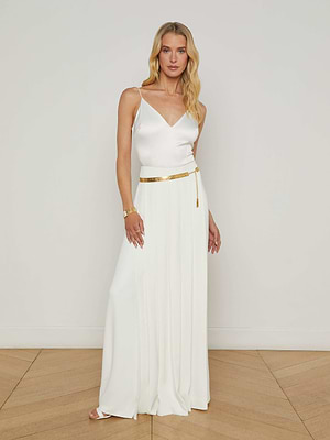 L'AGENCE Dara Stretch Satin Bodysuit In Ivory L'AGENCE Dara Stretch Satin Bodysuit In Ivory