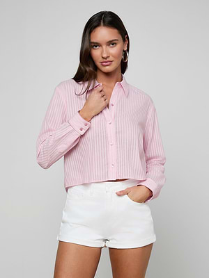 L'AGENCE Cosette Shirt In Cameo Pink/Ivory Stripe L'AGENCE Cosette Shirt In Cameo Pink/Ivory Stripe