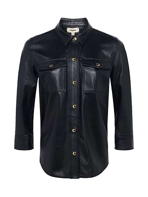 L'AGENCE Avina Leather Shirt In Black L'AGENCE Avina Leather Shirt In Black