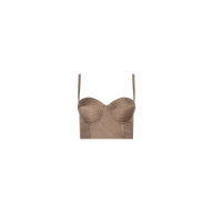 Sonya Linen-Blend Bustier featuring a brown linen fabric, adjustable shoulder straps, underwire cups, and a fitted bodice, displayed against a plain white background.