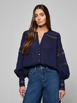 navy blue dress blouse Satin Elegant V Neck Long Sleeve Silky Office Work Blouse, Navy Blue / 3XL