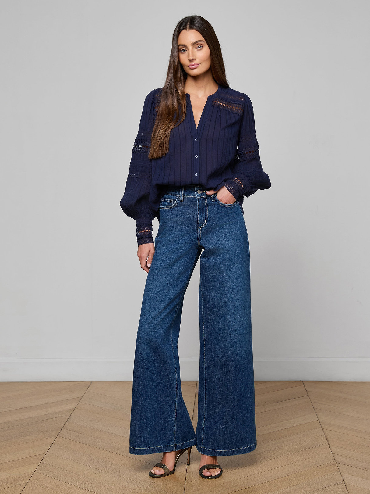 Kiera Blouse in Navy | L'AGENCE