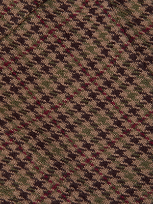 Close-up of a textured, woven houndstooth fabric in brown, green, and dark red tones—ideal for crafting the Tiffany Corset Top by L'AGENCE.