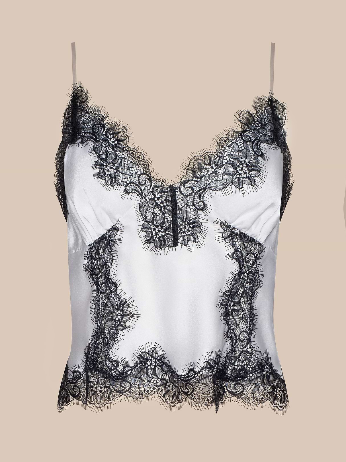 Kimber Silk Lace Camisole in White/Black | L'AGENCE