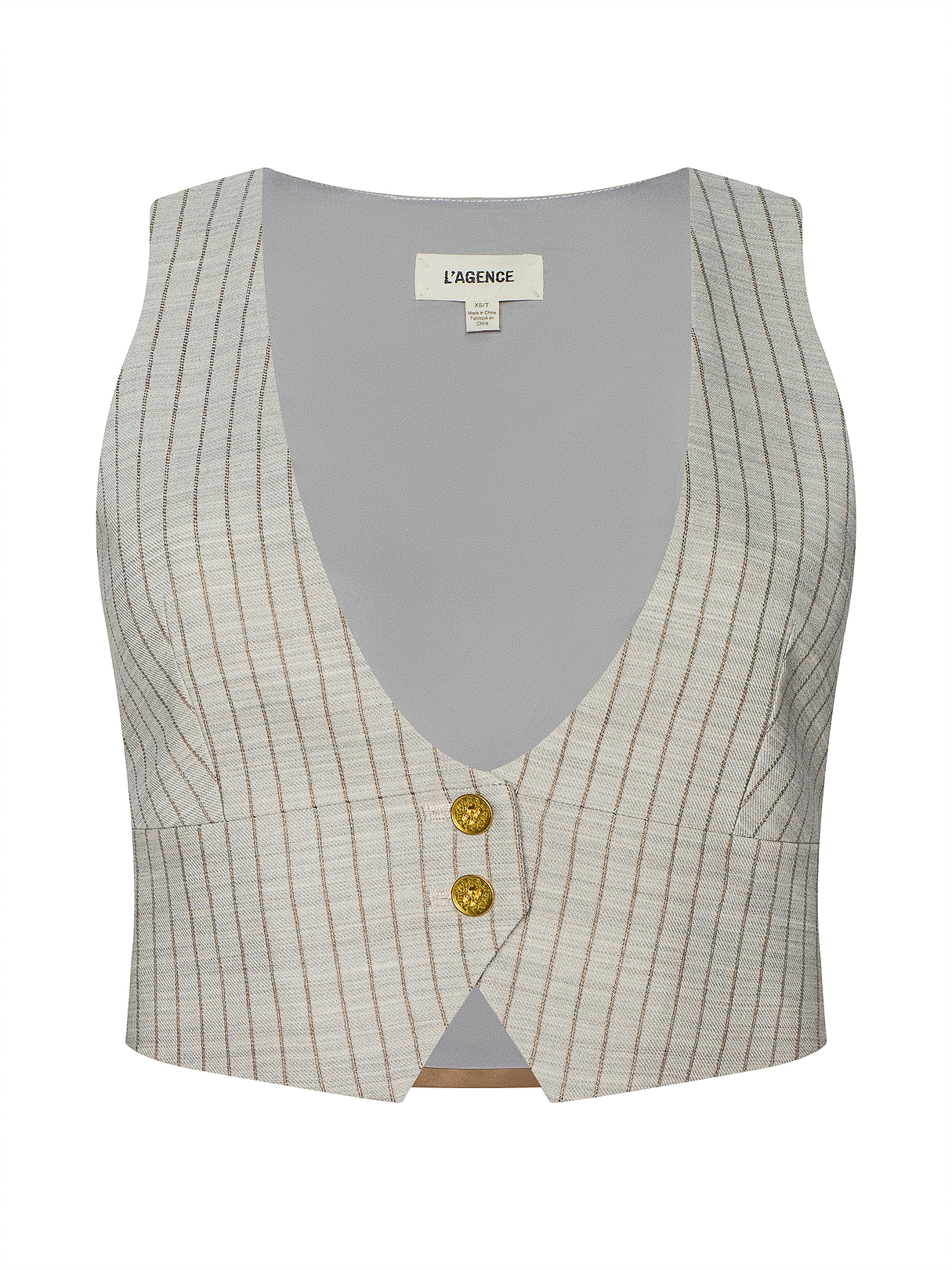 Devony Pinstriped Vest in Grey/Tan Pinstripe | L'AGENCE