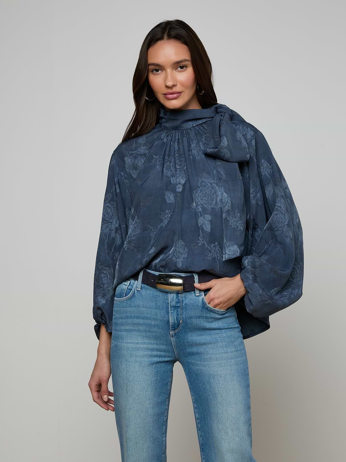 Rhett Oversized Blouse in Vintage Indigo Floral | L'AGENCE