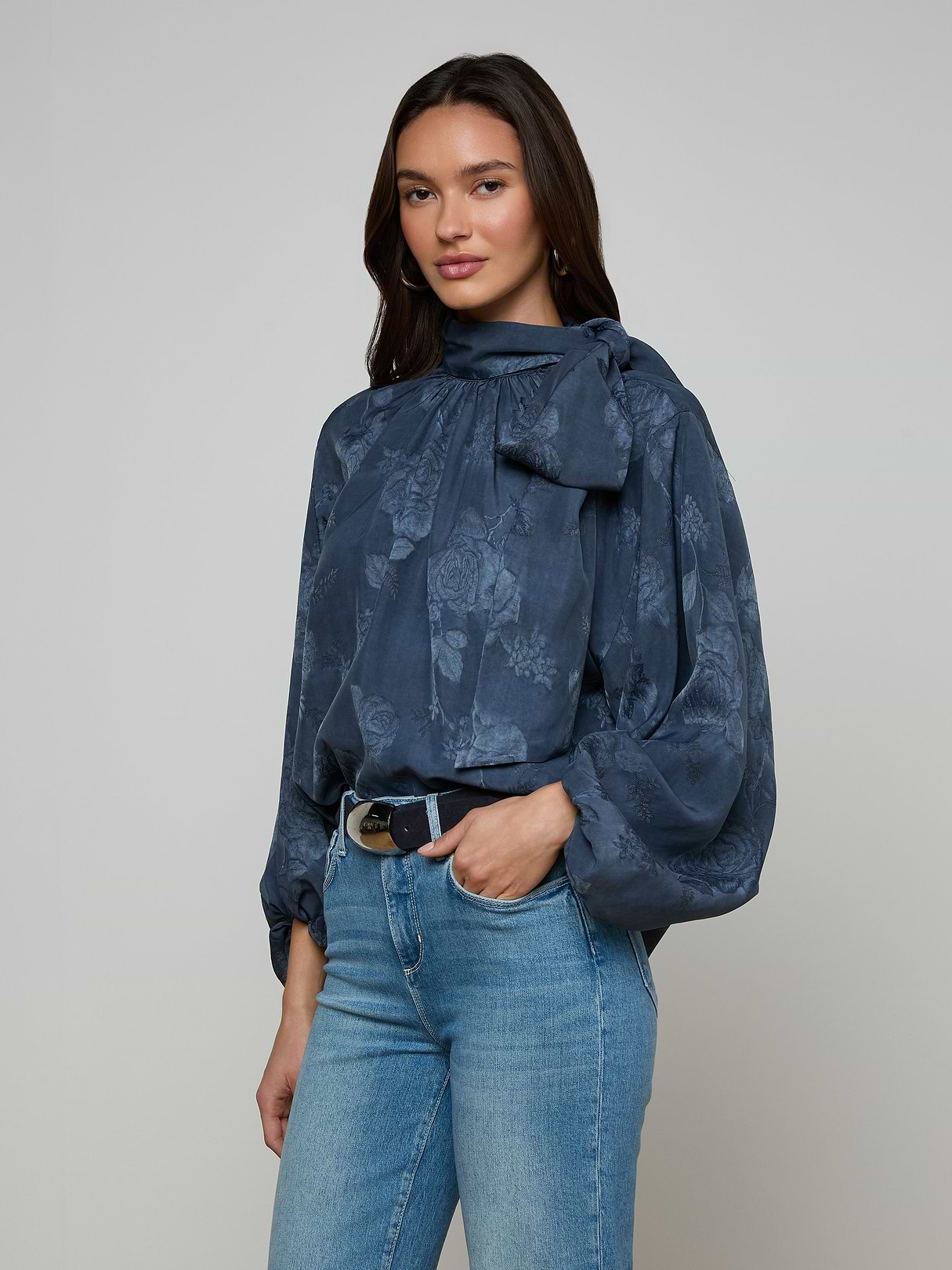 Rhett Oversized Blouse in Vintage Indigo Floral | L'AGENCE