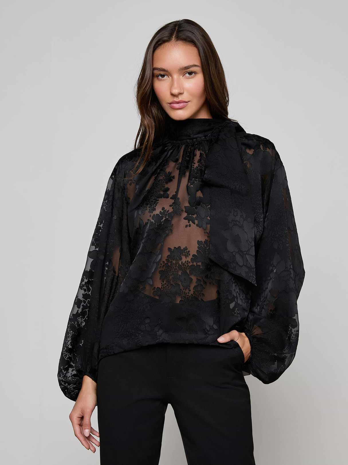 Rhett Burnout Satin Blouse in Black | L'AGENCE