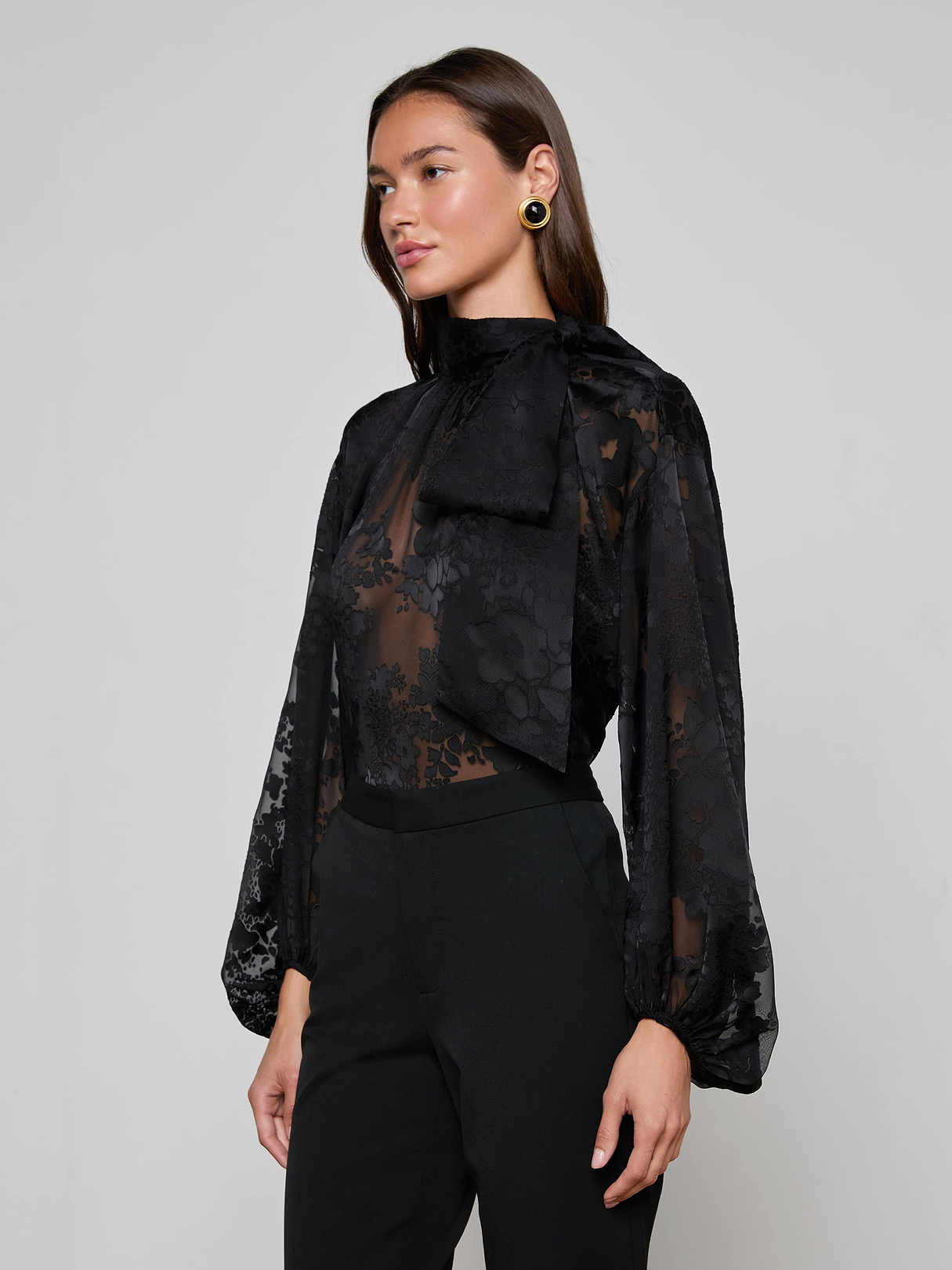 Rhett Burnout Satin Blouse in Black | L'AGENCE