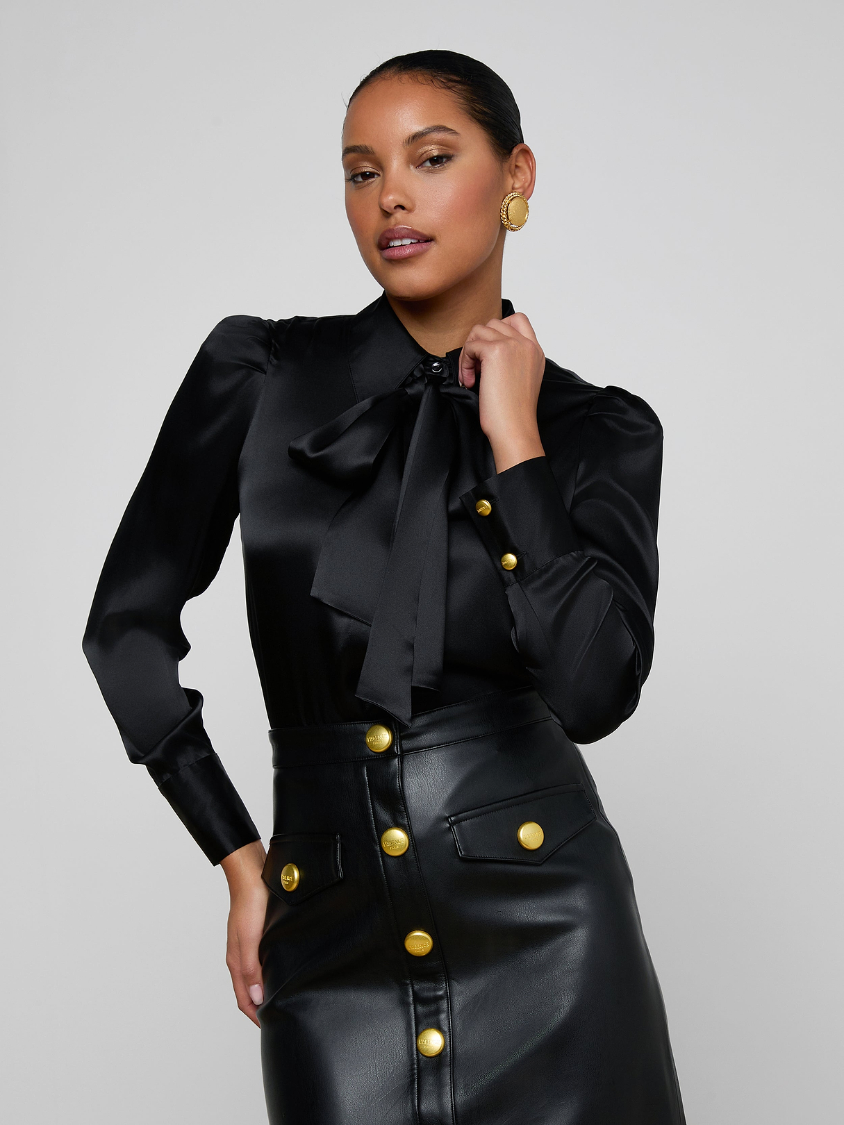 Honey Silk Blouse in Black | L'AGENCE