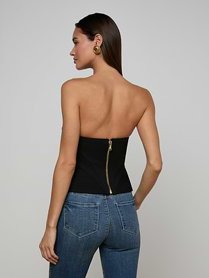 L'AGENCE Women's Anna Structured Peplum Corset Top - Black - Size S L'AGENCE Women's Anna Structured Peplum Corset Top - Black - Size S