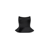 Meliora Corset Peplum Top featuring a black strapless design with a flared waist.