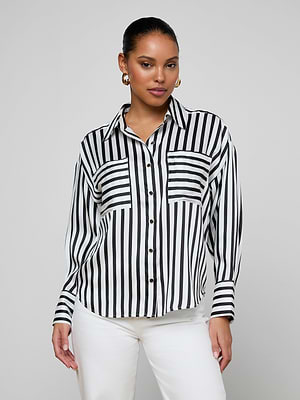 L'AGENCE Eliora Shirt In Black/Ivory Even Stripe L'AGENCE Eliora Shirt In Black/Ivory Even Stripe