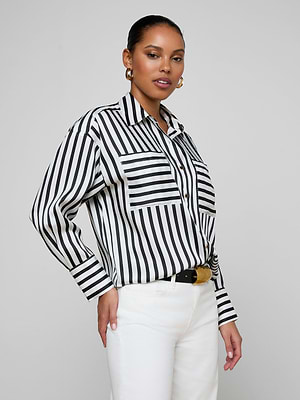 L'AGENCE Eliora Shirt In Black/Ivory Even Stripe L'AGENCE Eliora Shirt In Black/Ivory Even Stripe