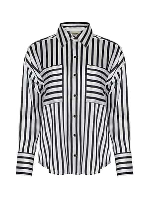 L'AGENCE Eliora Shirt In Black/Ivory Even Stripe L'AGENCE Eliora Shirt In Black/Ivory Even Stripe