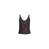 Eddie Satin Tank in black, featuring a bias-cut satin construction, scoop neckline, and red cherry print.