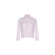Fawn Shirt – a cropped pale pink shirt featuring long sleeves, a collar, and yellow buttons, displayed on a white background.