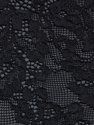 Close-up of black lace fabric from the Rosel Lace Camisole, featuring an intricate floral pattern with mesh and solid areas that highlight the camisole’s delicate stitching and textured details.