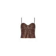 Lior Sequin Top in hazelnut brown features shimmering sequins, thin spaghetti straps, a sweetheart neckline, and structured cups for a flattering fit. This fitted, textured going-out top is perfect for nights out and is displayed on a plain white background.