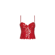 Lior Sequin Top featuring a red sequined bustier with structured cups and thin shoulder straps.
