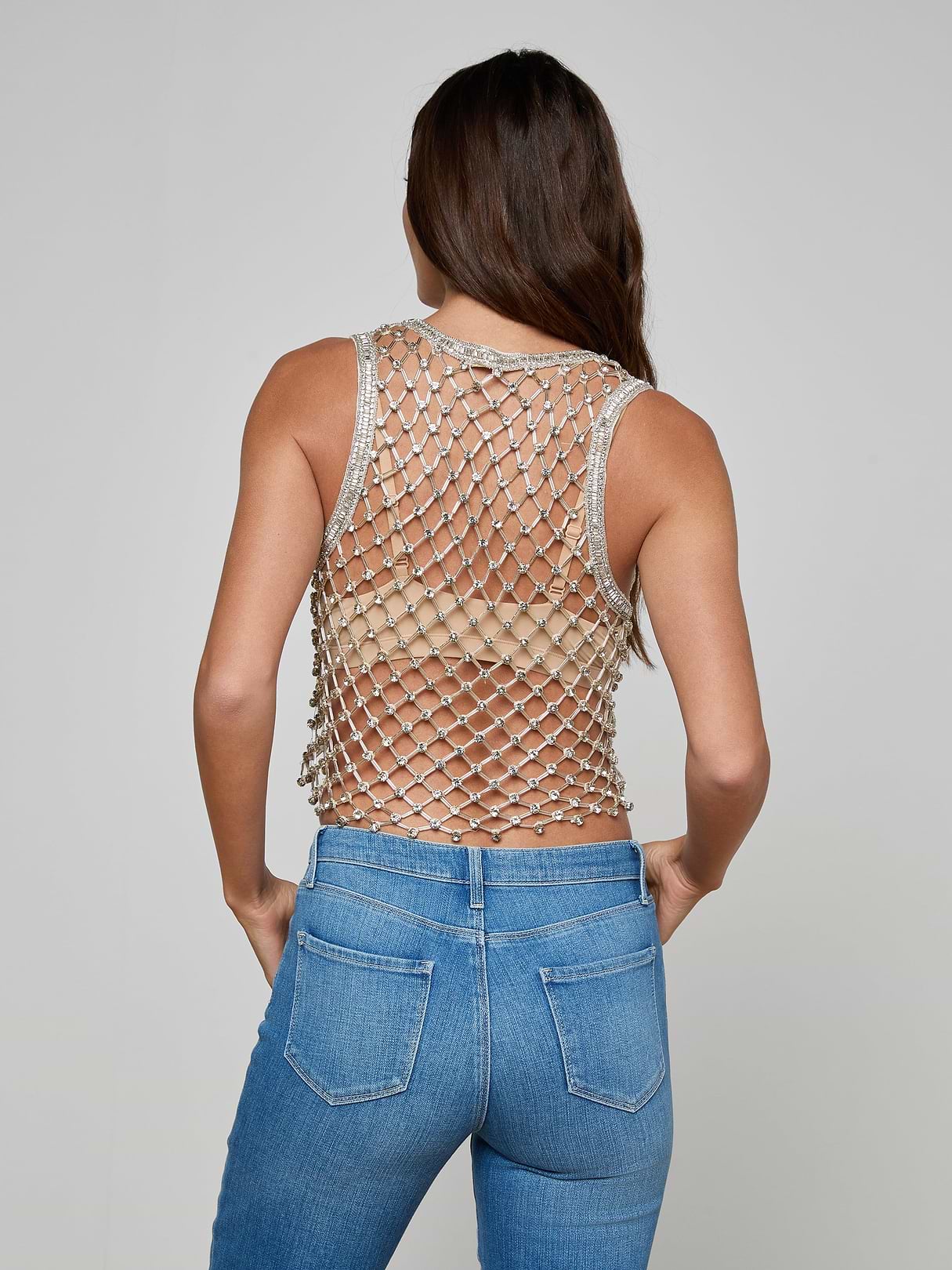 Freia Crystal Tank in Clear Crystal Netting | L'AGENCE