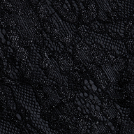 Close-up of the Henriette Cropped Lace Tops intricate black lace fabric, showcasing a delicate floral pattern with a combination of sheer and opaque textures. The material offers an elegant appearance with subtle shine in select areas, making it perfect for creating a sophisticated cropped top with refined details.