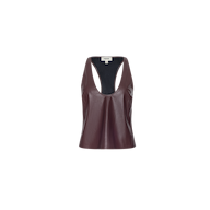 Tullia Scoopneck Tank: a sleeveless mahogany brown vegan leather top with a deep scoop neck, displayed on a plain white background.