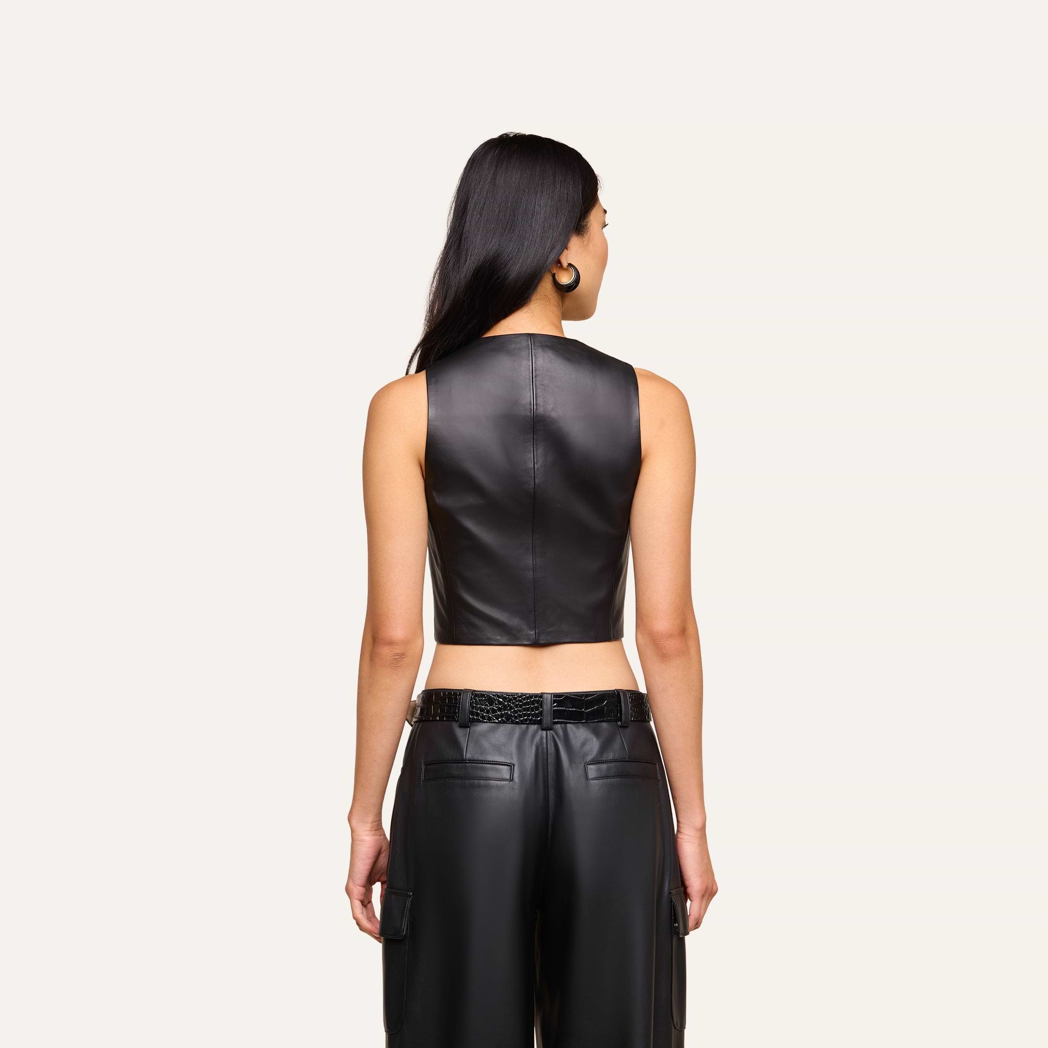 Jianna Leather Vest in Black | L'AGENCE