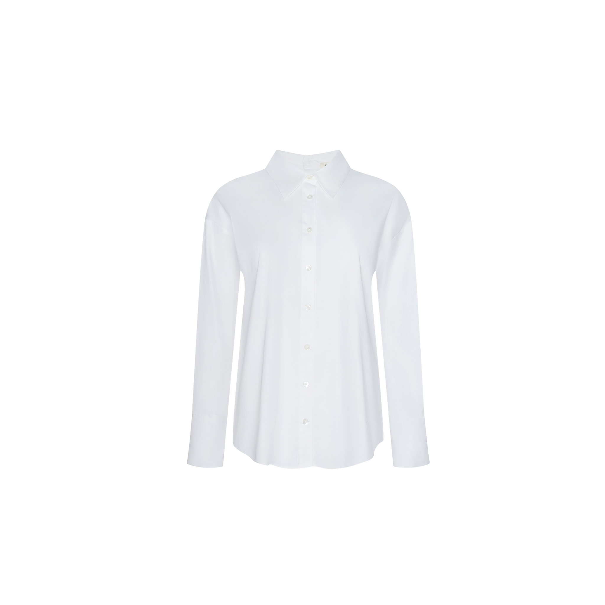 The Terenne Shirt is a plain white, long-sleeve button-up with a collar, perfect for fashion presentations or Paris Fashion Week Spring 2027, displayed on a white background.