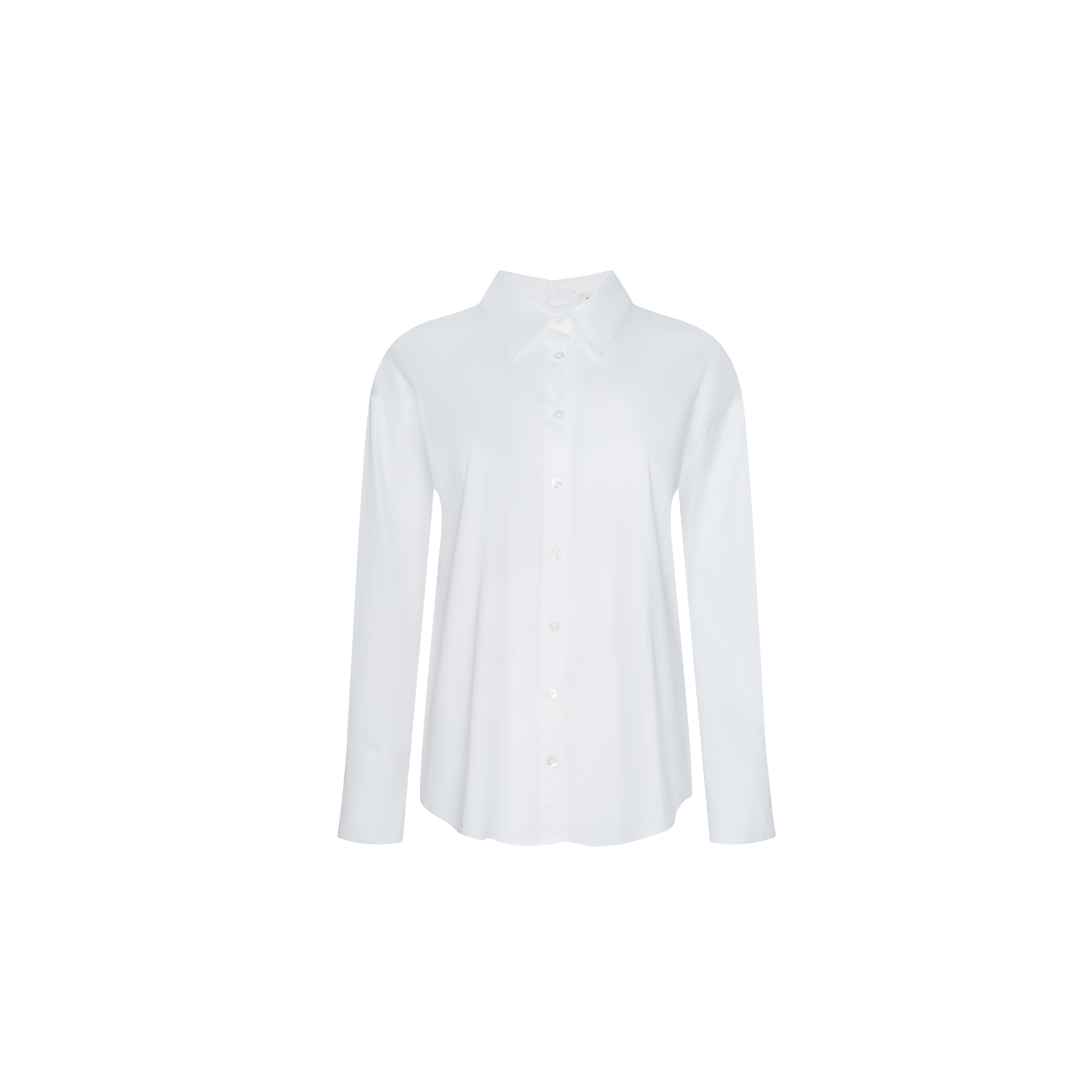 The Terenne Shirt is a plain white, long-sleeve button-up with a collar, perfect for fashion presentations or Paris Fashion Week Spring 2027, displayed on a white background.