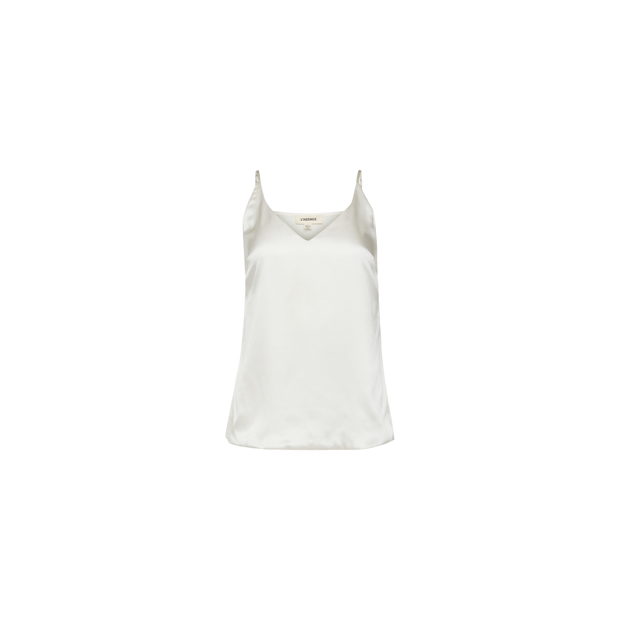The Gabriella Silk Camisole, crafted in ivory silk with a slim fit and thin straps, is showcased against a plain white background.