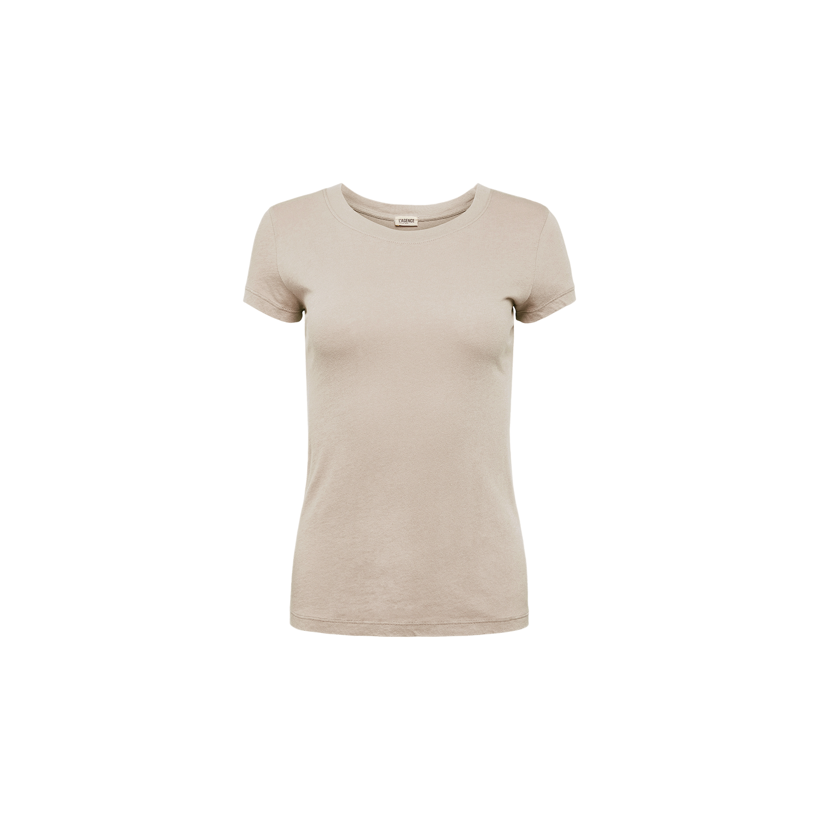 The Cory Cotton Scoopneck Tee, a slim-fit, short-sleeved women’s t-shirt in beige, is displayed against a white background.