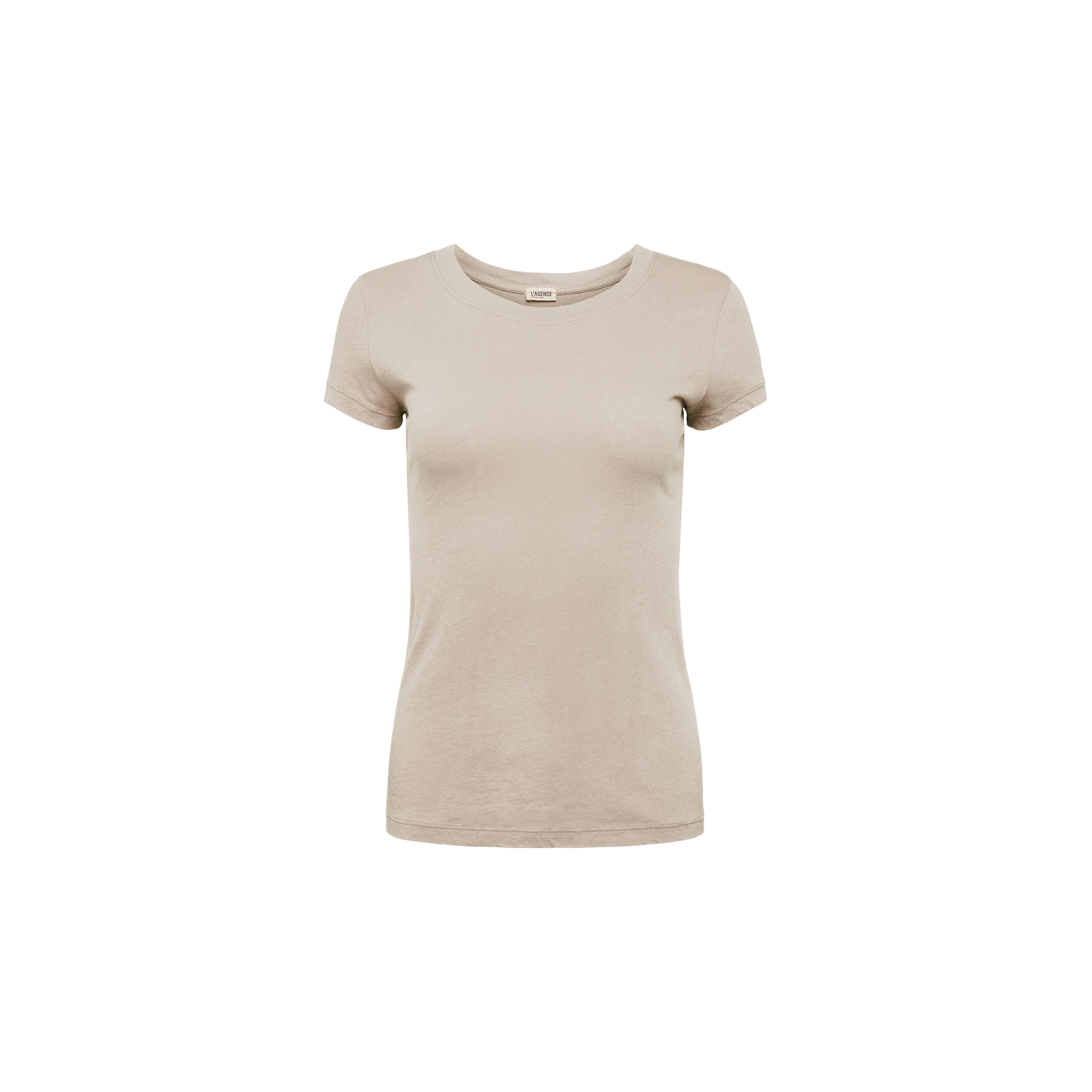 The Cory Cotton Scoopneck Tee, a slim-fit, short-sleeved women’s t-shirt in beige, is displayed against a white background.