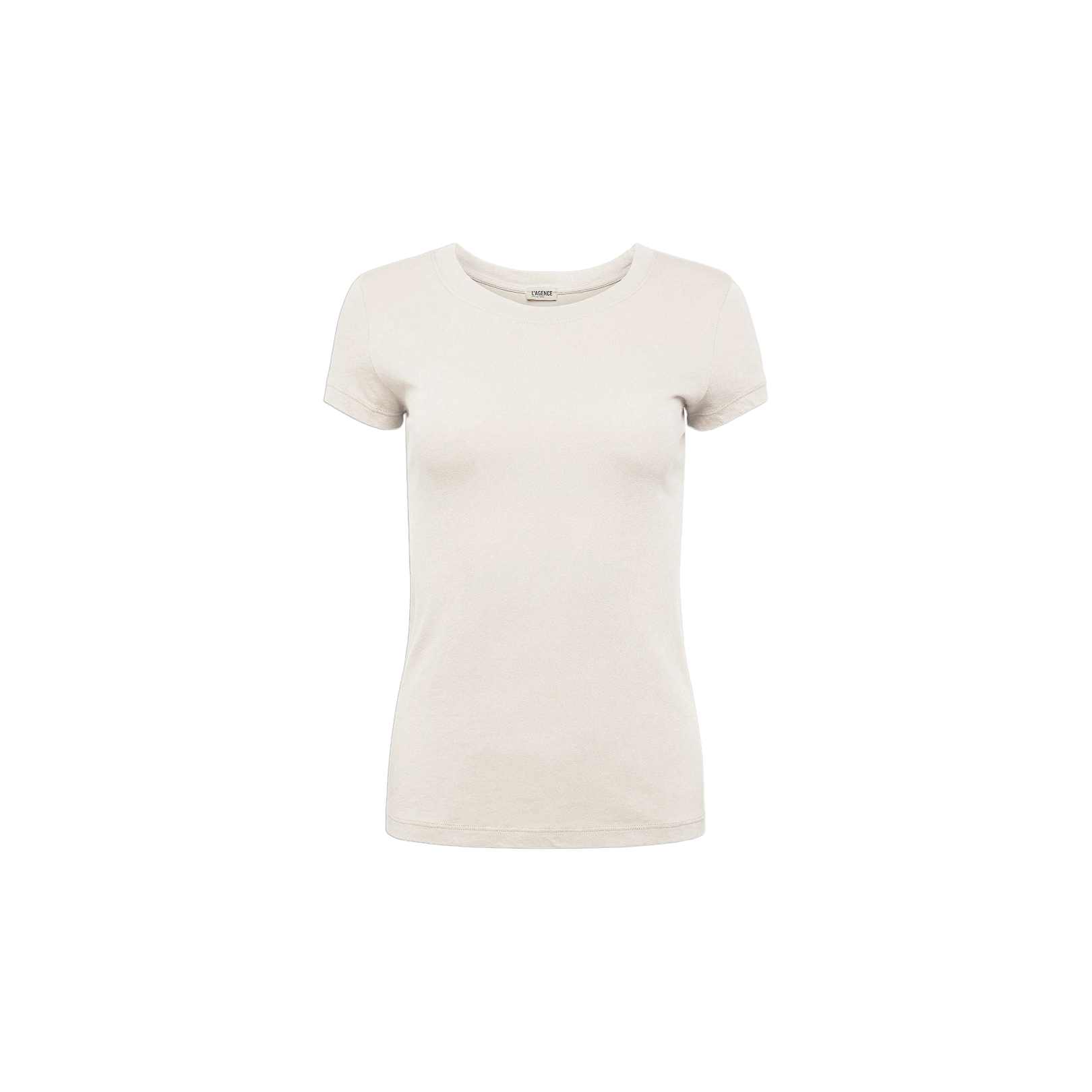 A vintage-inspired off-white Cory Cotton Scoopneck Tee, featuring short sleeves and a fitted silhouette, is centered on a white background and crafted from ultra-soft cotton for ultimate comfort.