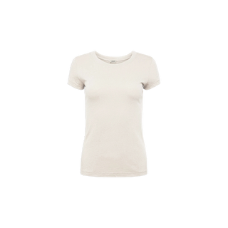 A vintage-inspired off-white Cory Cotton Scoopneck Tee, featuring short sleeves and a fitted silhouette, is centered on a white background and crafted from ultra-soft cotton for ultimate comfort.
