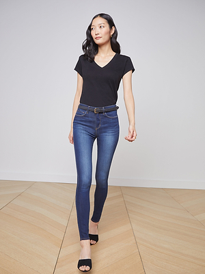 Becca Cotton V-Neck Tee tee shirt L'AGENCE   