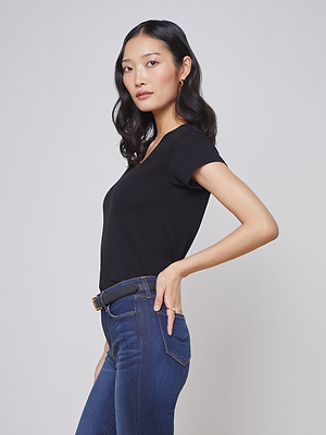 Becca Cotton V-Neck Tee tee shirt L'AGENCE   