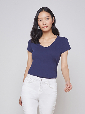 Becca Cotton V-Neck Tee tee shirt L'AGENCE   